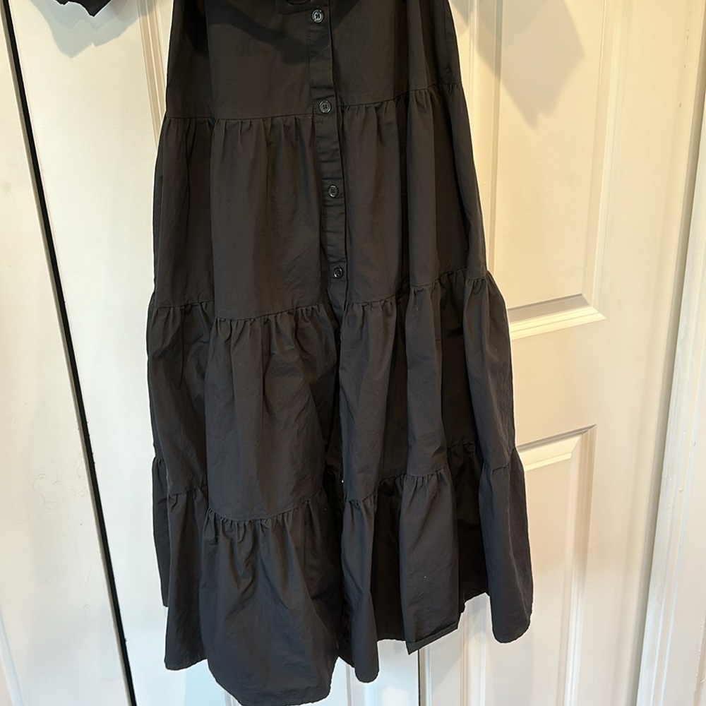 CQbyCQ Black Puff Sleeve Tiered Shirt Dress Button Down Belted Maxi - Picture 7 of 10